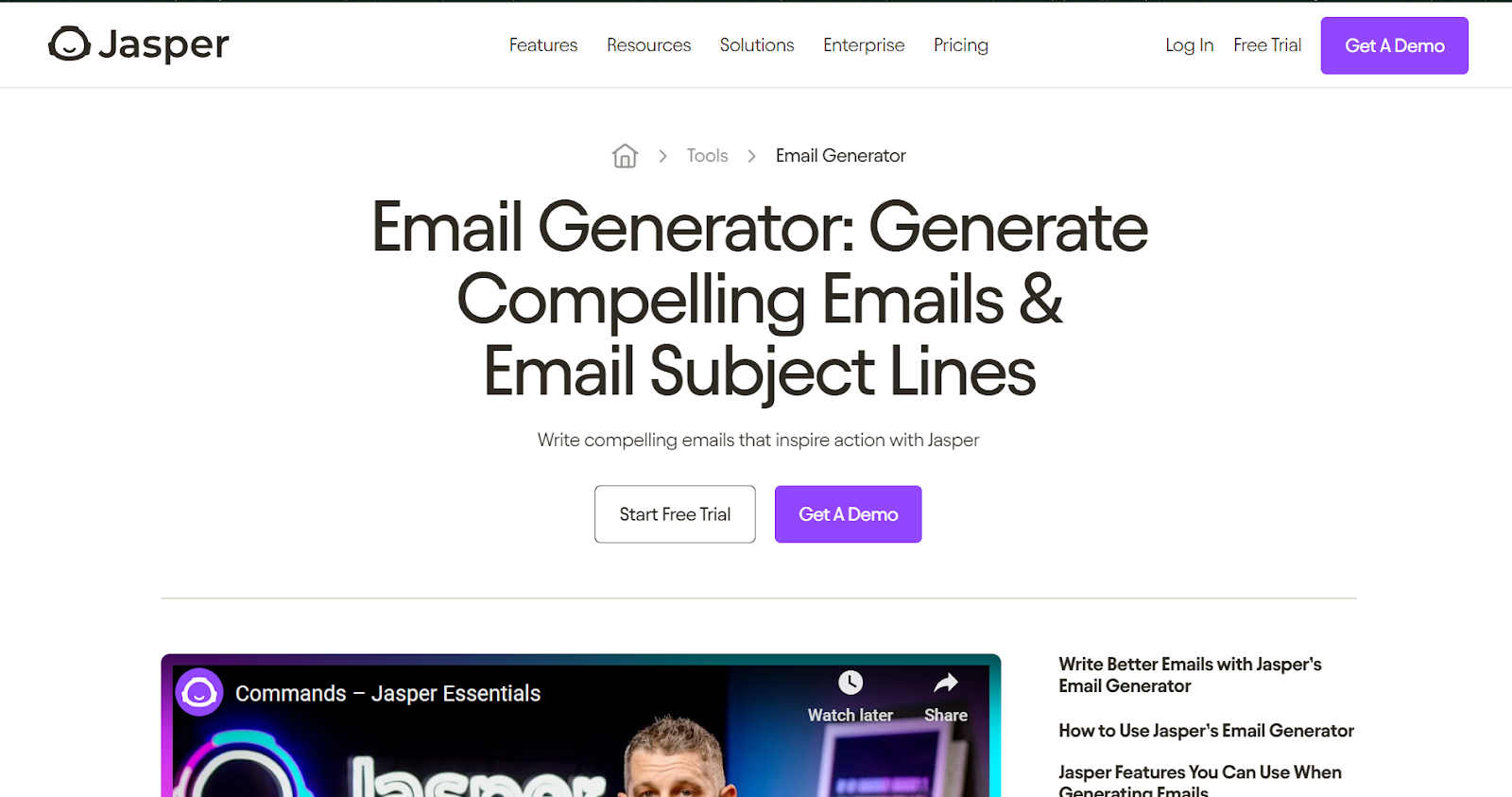 Générateur d'e-mails Jasper AI