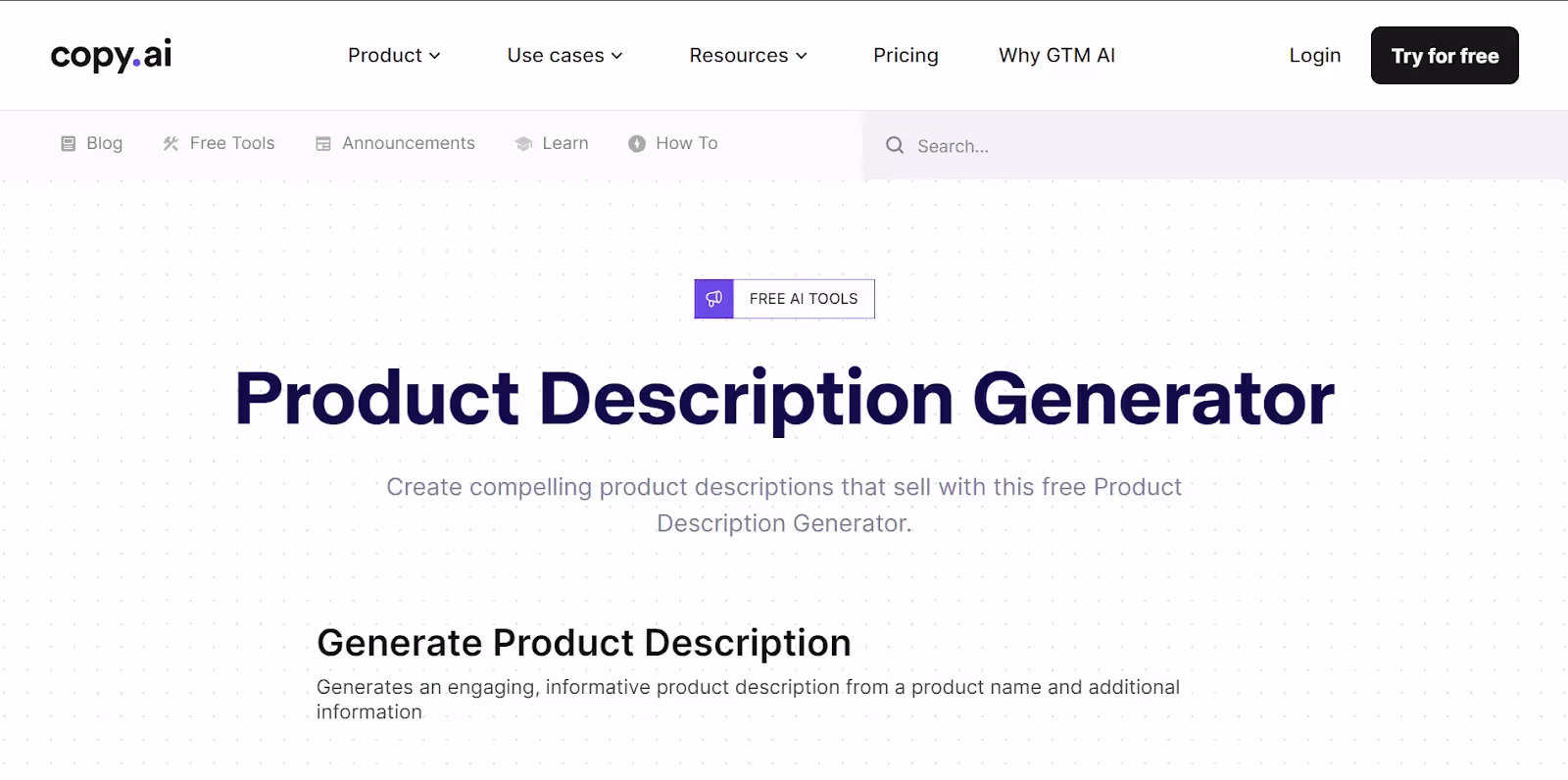Copy.AI Product Description Generator