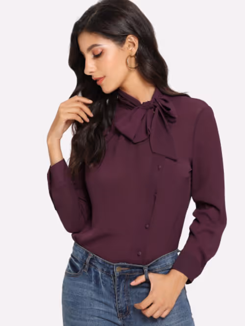 Tie-Neck Chiffon Shirt