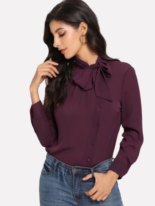 Tie-Neck Chiffon Shirt