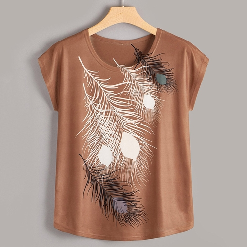 Plus-Sized Feather-Print Tee