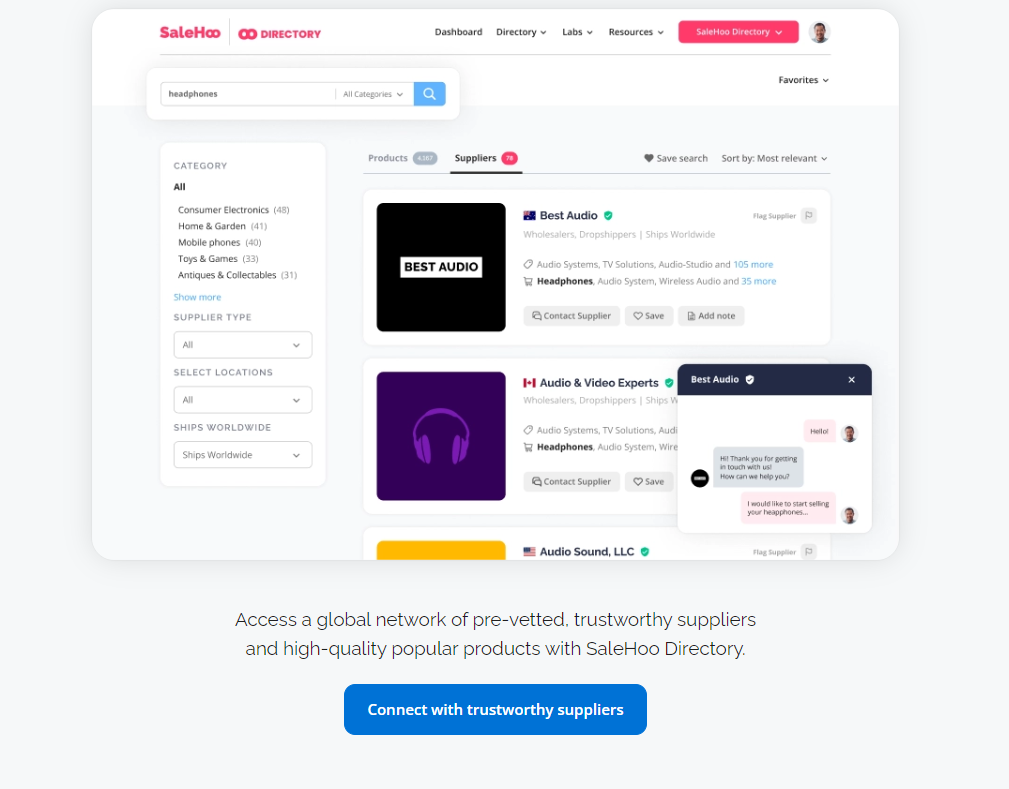 SaleHoo: Directory per connettersi con i fornitori di dropshipping più veloci negli Stati Uniti