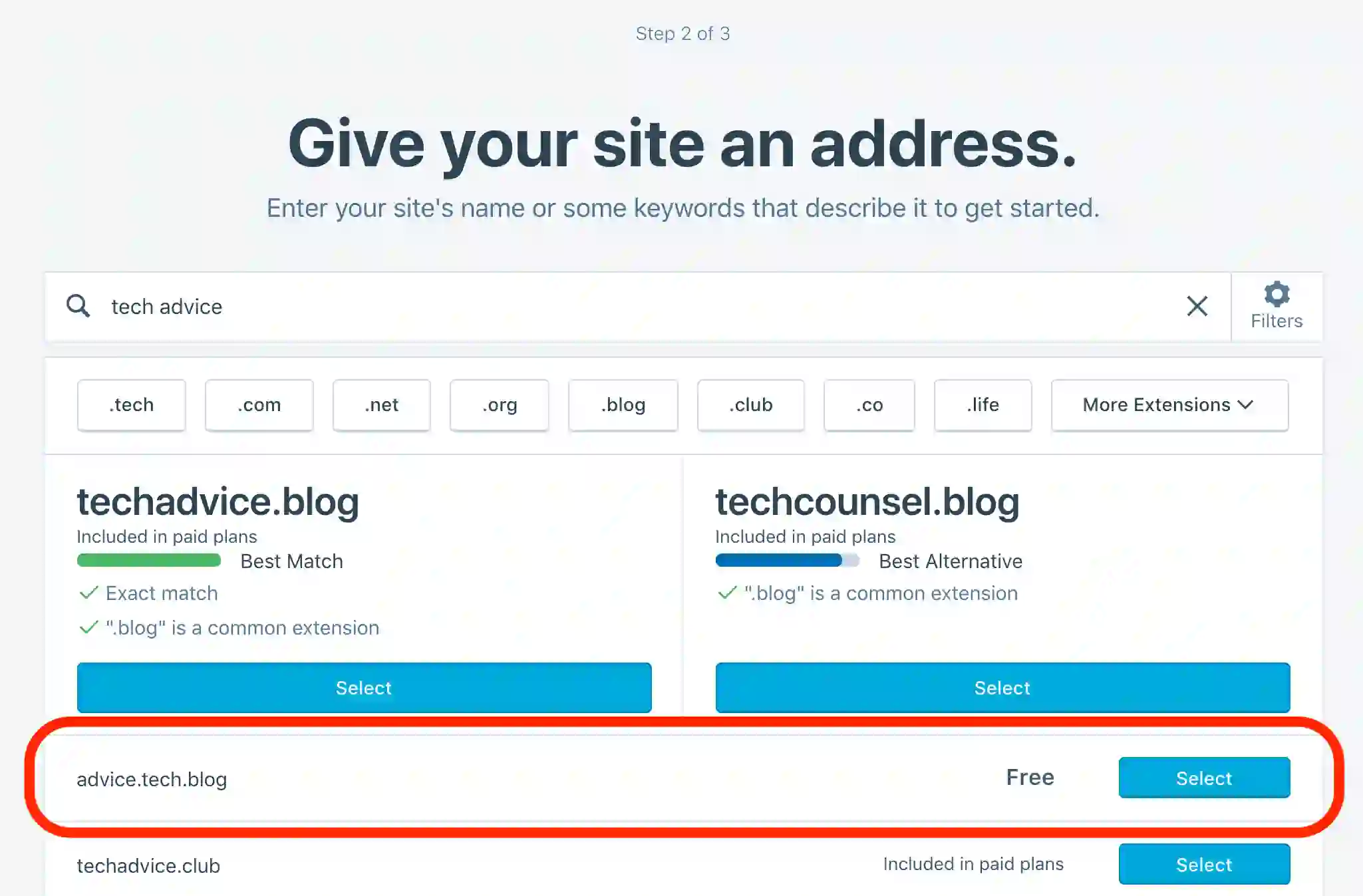 Scegli un sottodominio gratuito su WordPress.