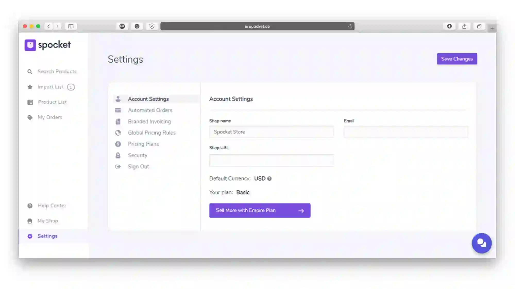 Spocket account settings