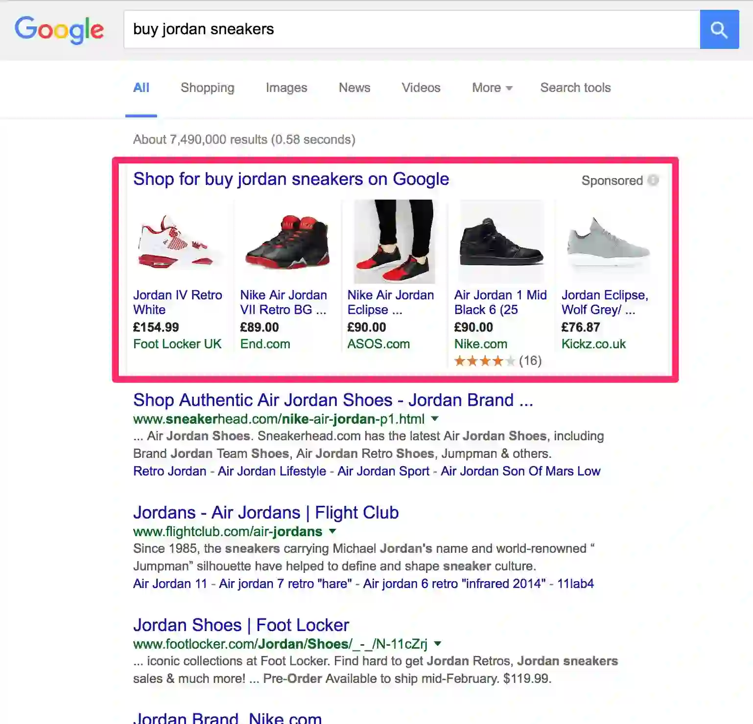 Annunci Google Shopping che appaiono in cima ai risultati di ricerca di Google