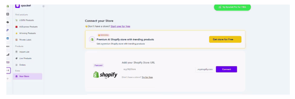 connect spocket with shopify