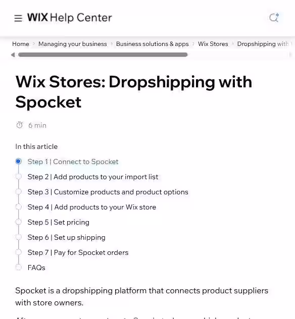 Wix Dropshipping with Spocket