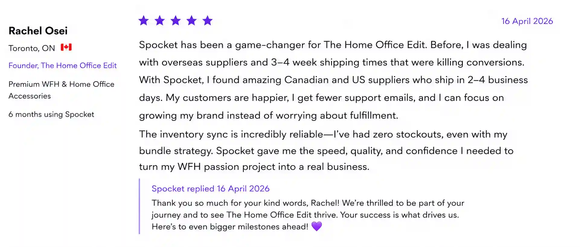 Rachel review on Spocket