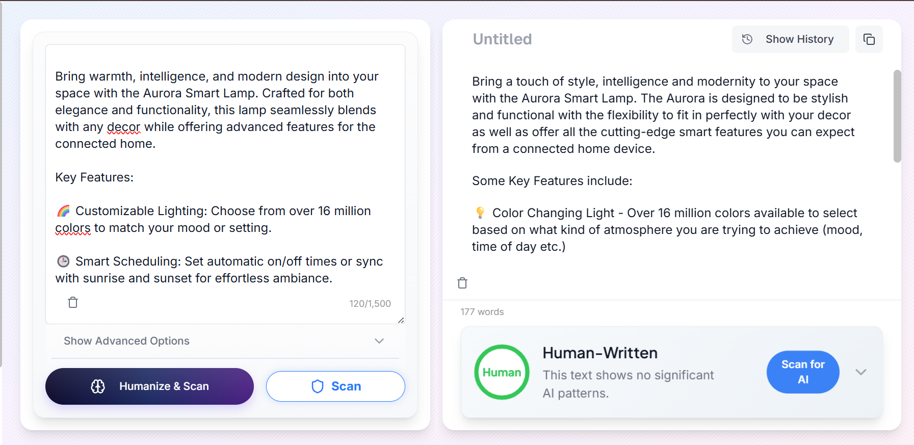 Walter Writes AI interface rewriting e-commerce product description.
