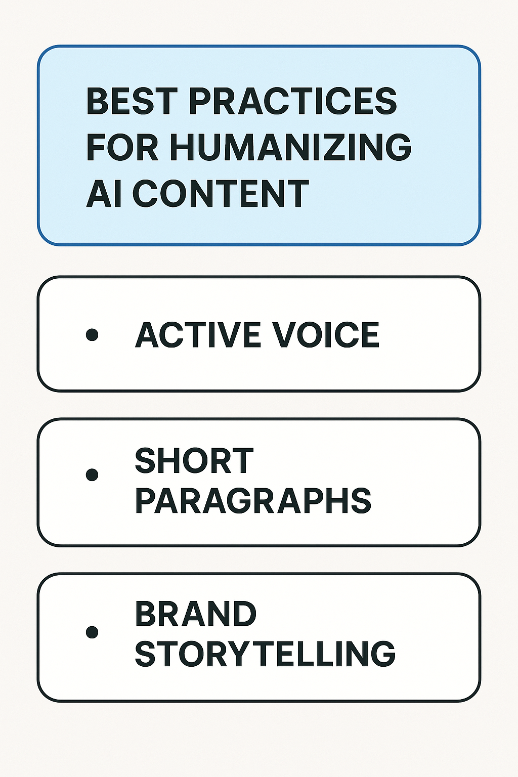 Infographic: best practices to humanize AI content for SEO.