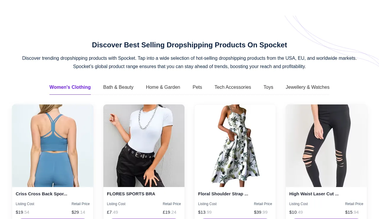 Spocket best-selling products from US and EU dropshipping suppliers with listing cost and retail price