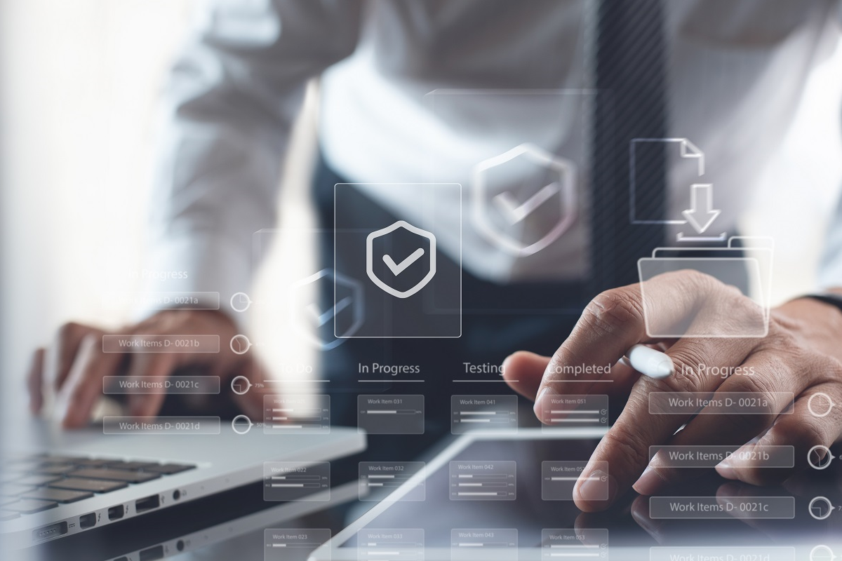 Startup founder reviewing documents in a secure virtual data room with permission controls, audit tracking, and due diligence workflow indicators
