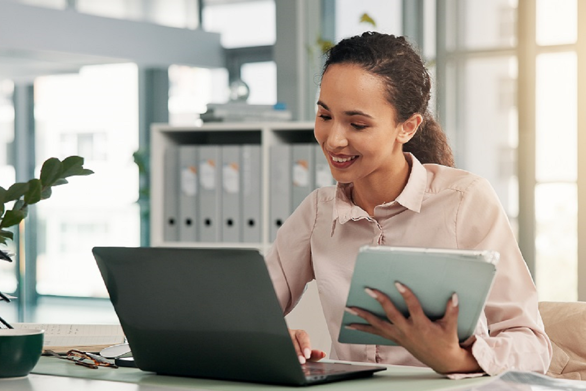 Professional accessing a virtual data room to securely review and manage confidential business documents