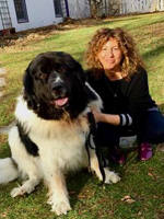 happy big dog with owner