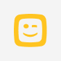 Smiling face icon in yellow outline on white background.