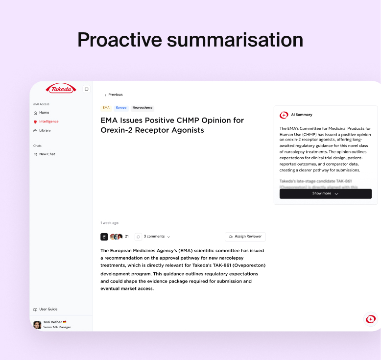 Proactive summarisation of EMA news in mAI Access