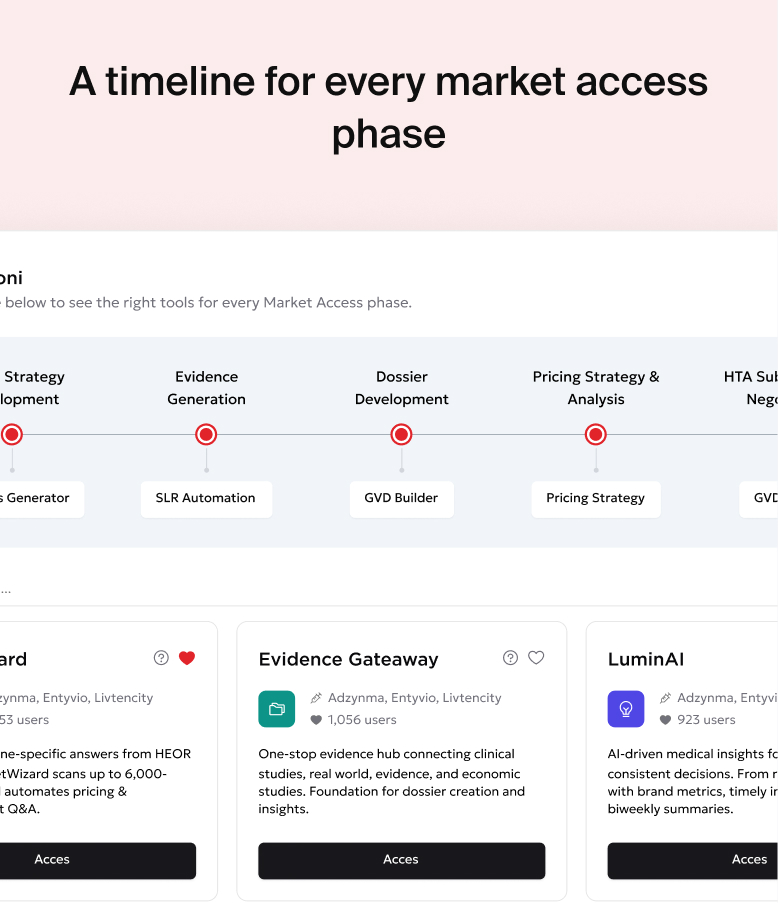 Market access timeline mapping tools to each phase