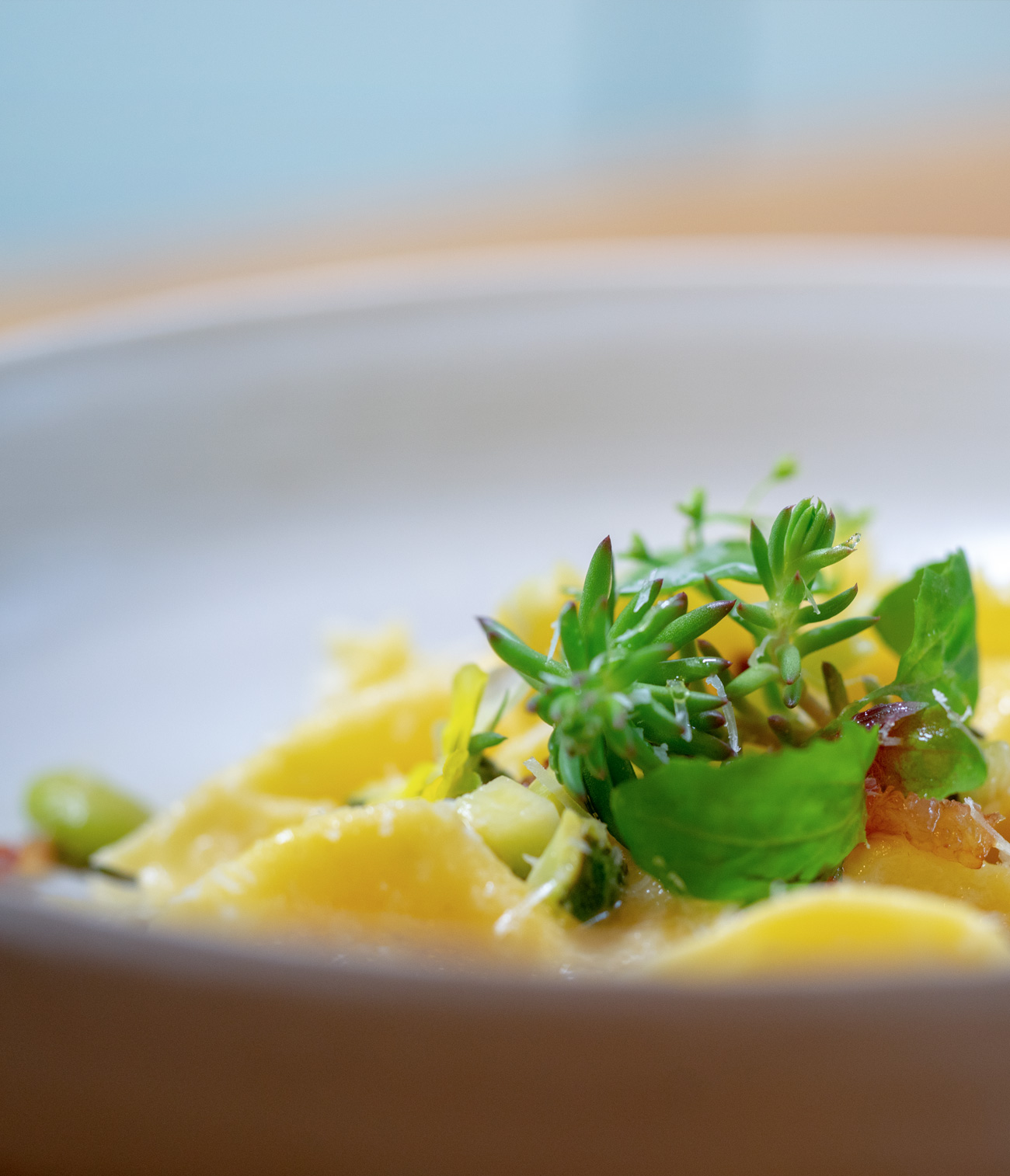 plating agnolotti carbonara pecorino
