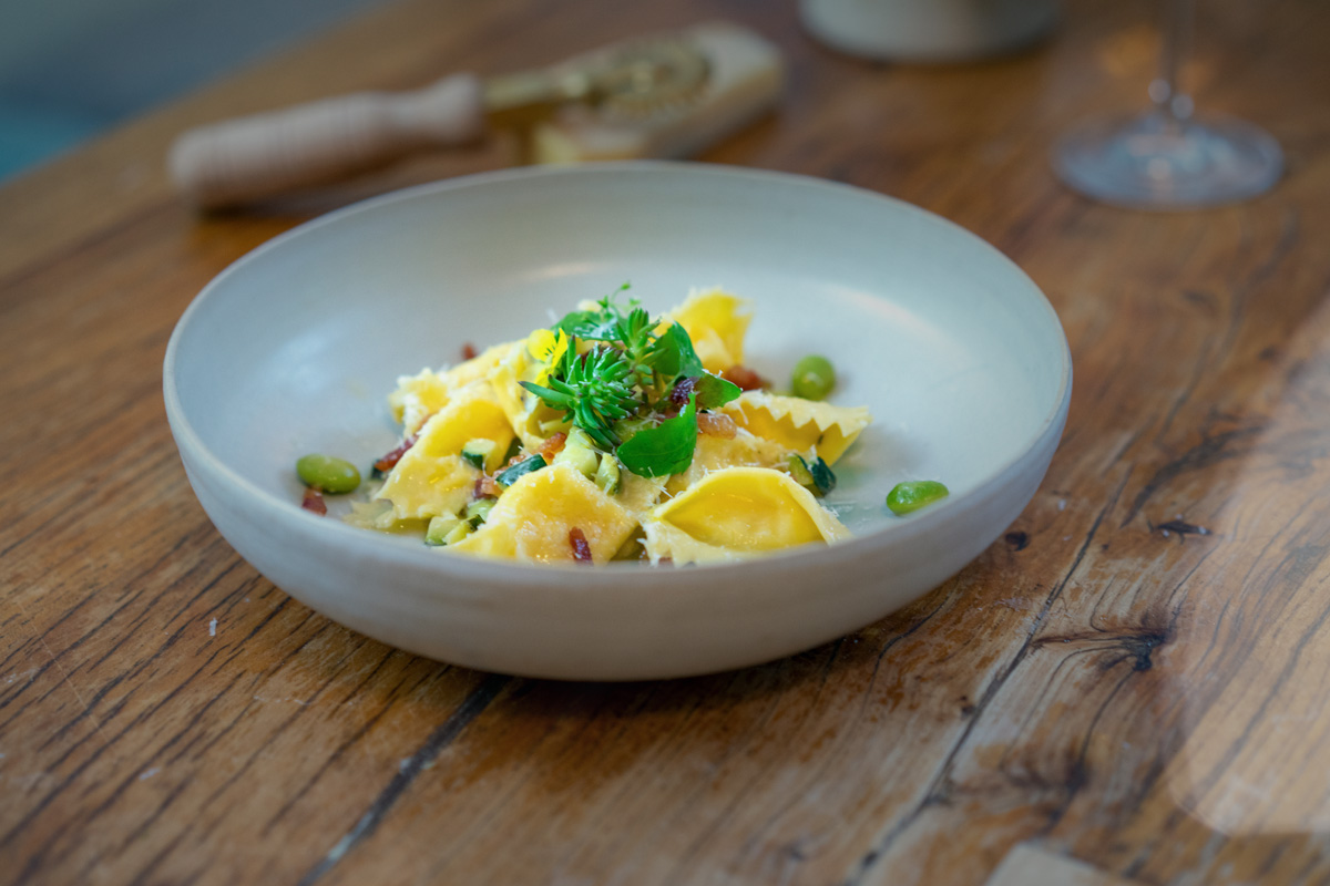 plating agnolotti carbonara 