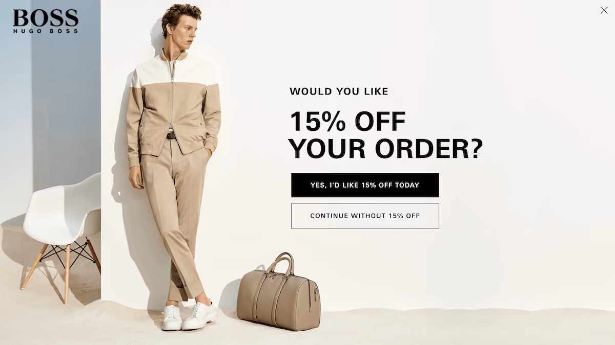 Hugo Boss' Full Screen Popup