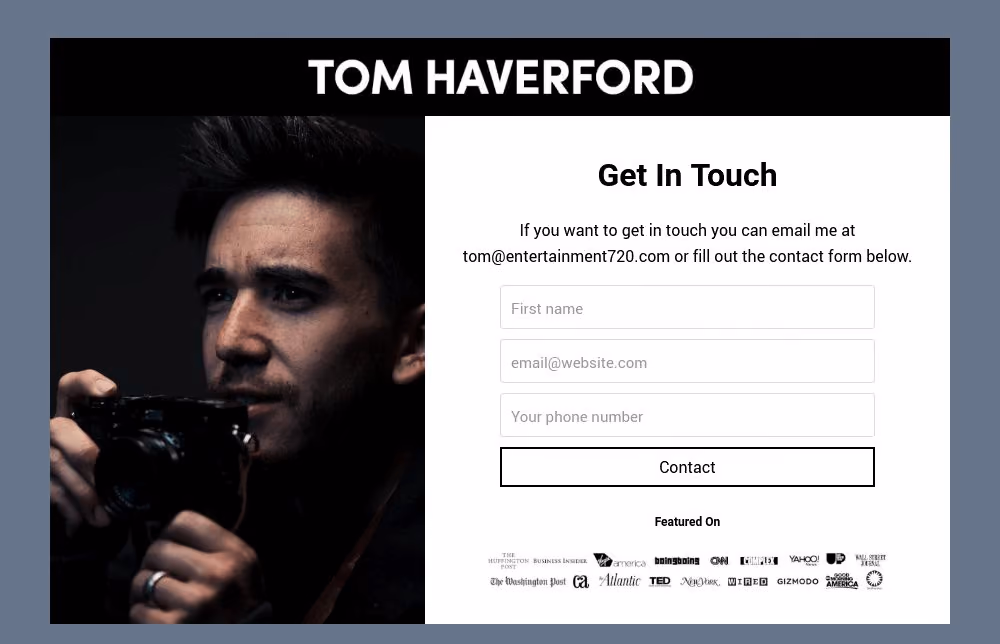Photographer Contact Form Template