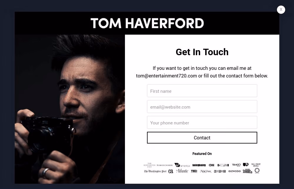 Photographer Contact Form Popup Template