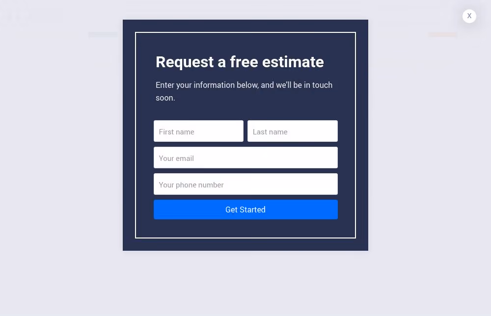 Estimate Form Popup Template