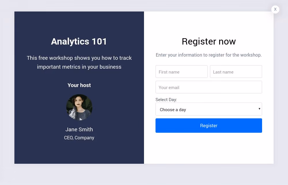 Registration Popup Template