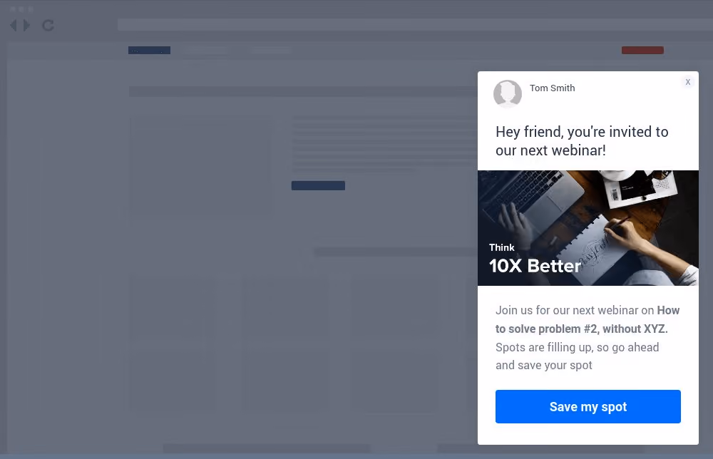 Webinar Event Registration Site Message Template