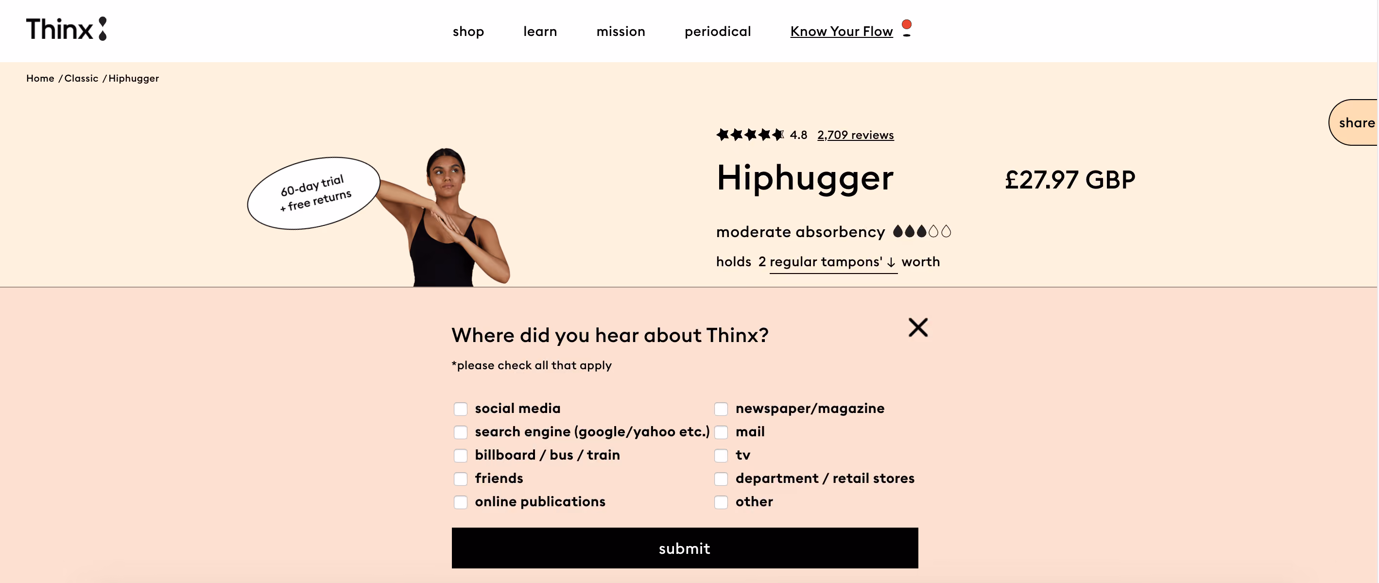 Thinx Website Survey Popup