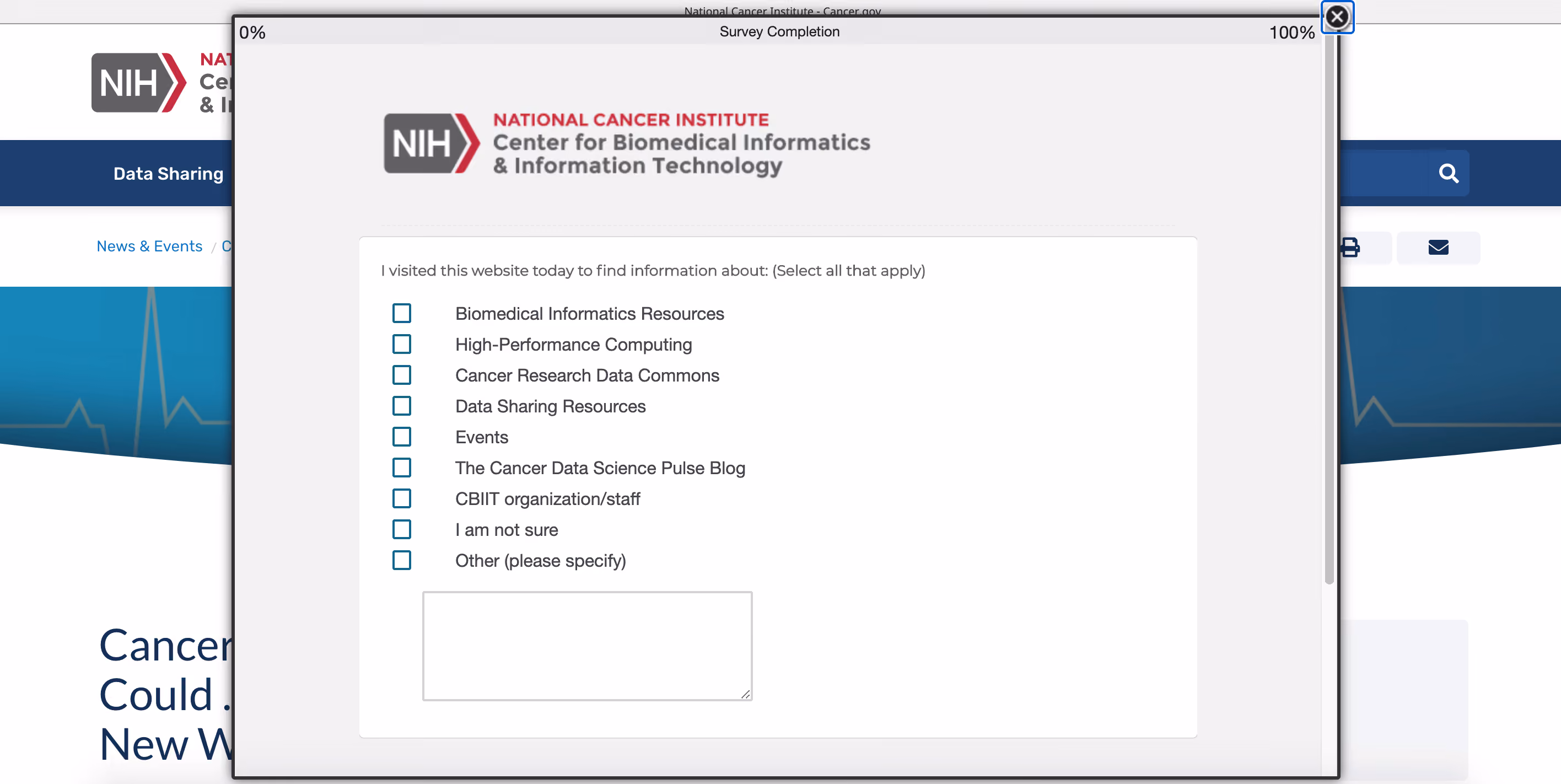 Data Science Center Survey Popup
