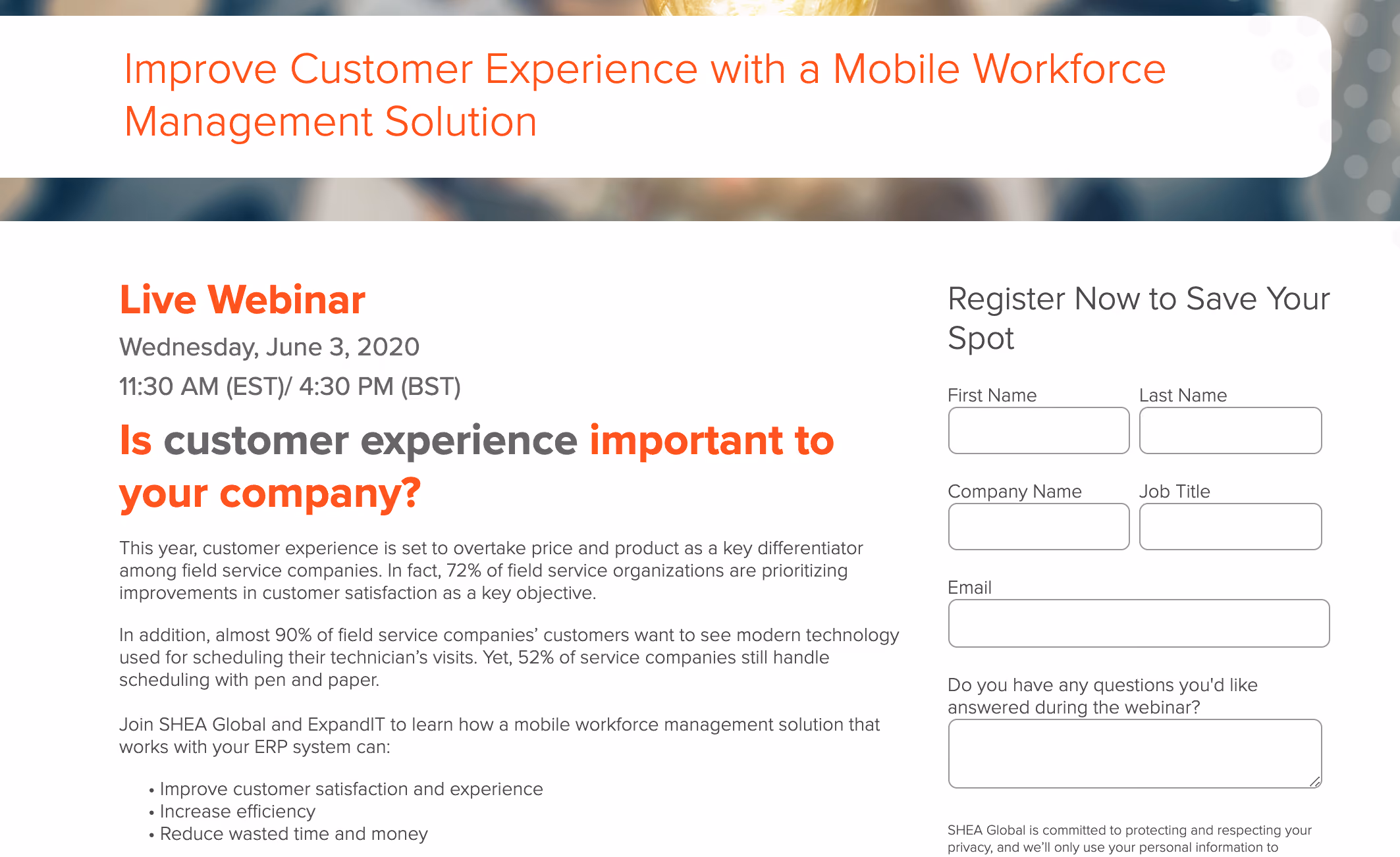 Shea Global Webinar Landing Page