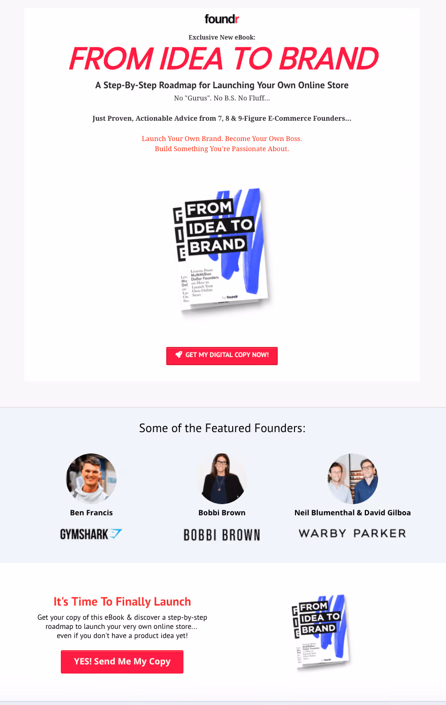 Foundr's Ebook Landing Page