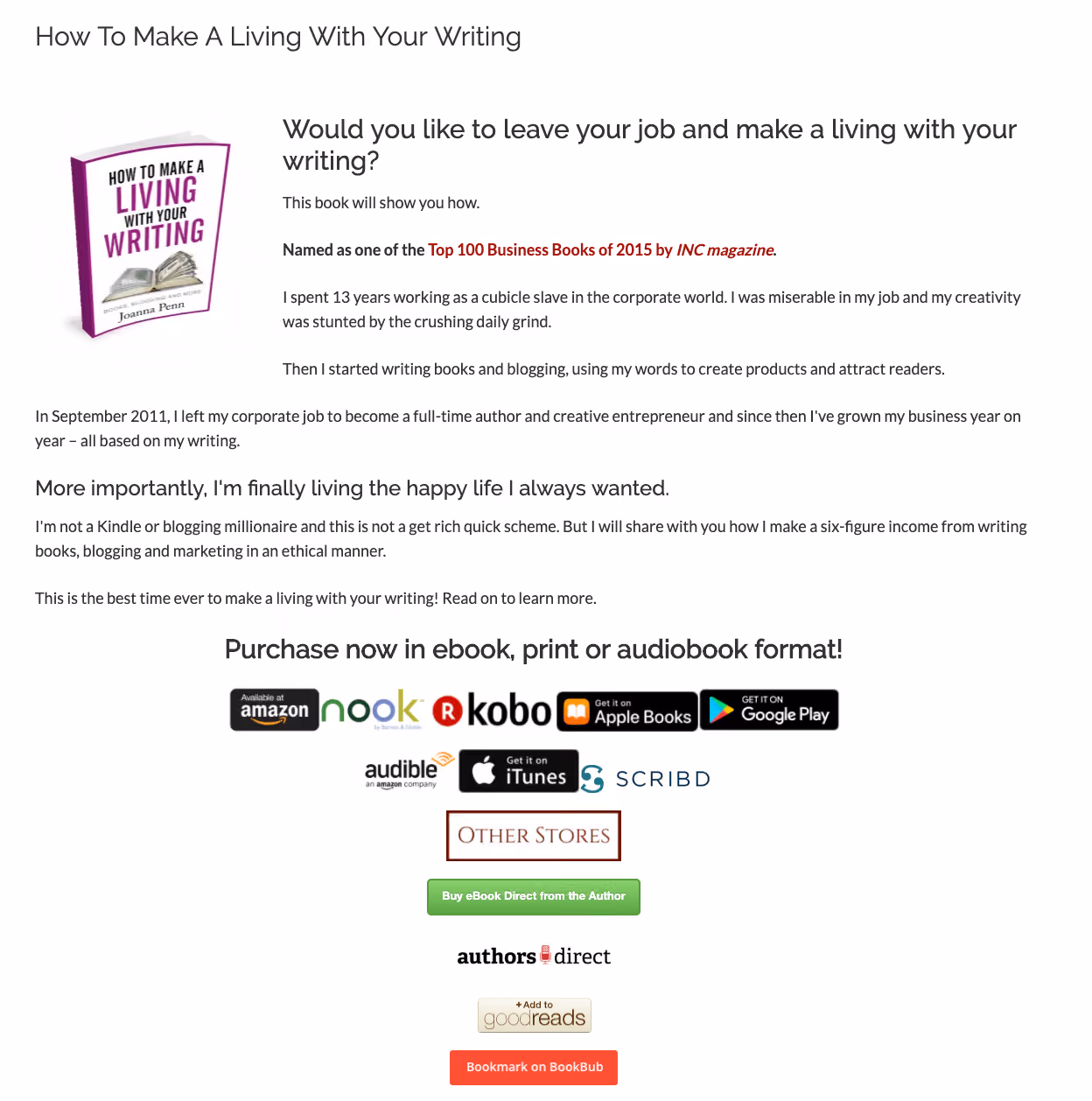 The Creative Penn's Book Landing Page