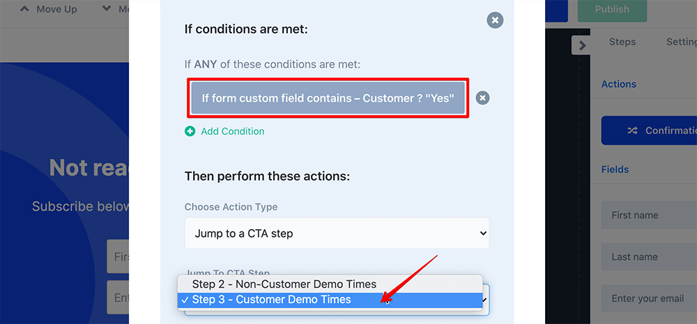 Conditional actions set up