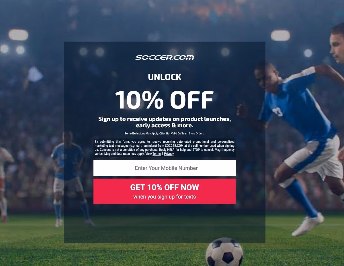 Soccer.com SMS Popup