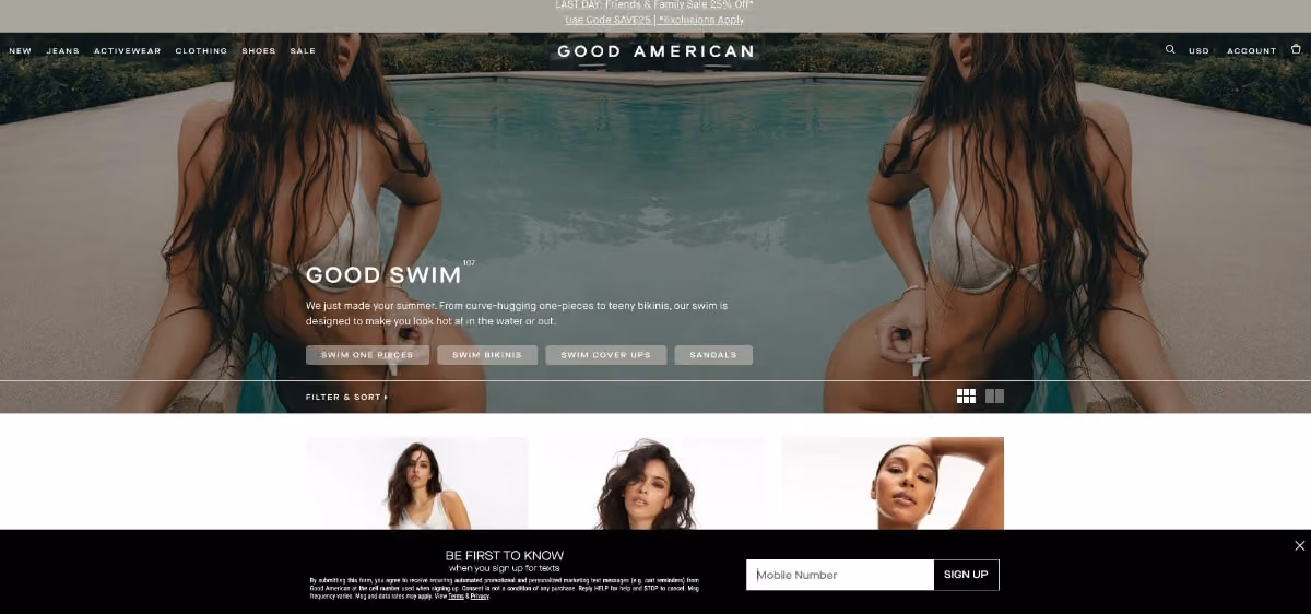 Good American SMS Popup Banner