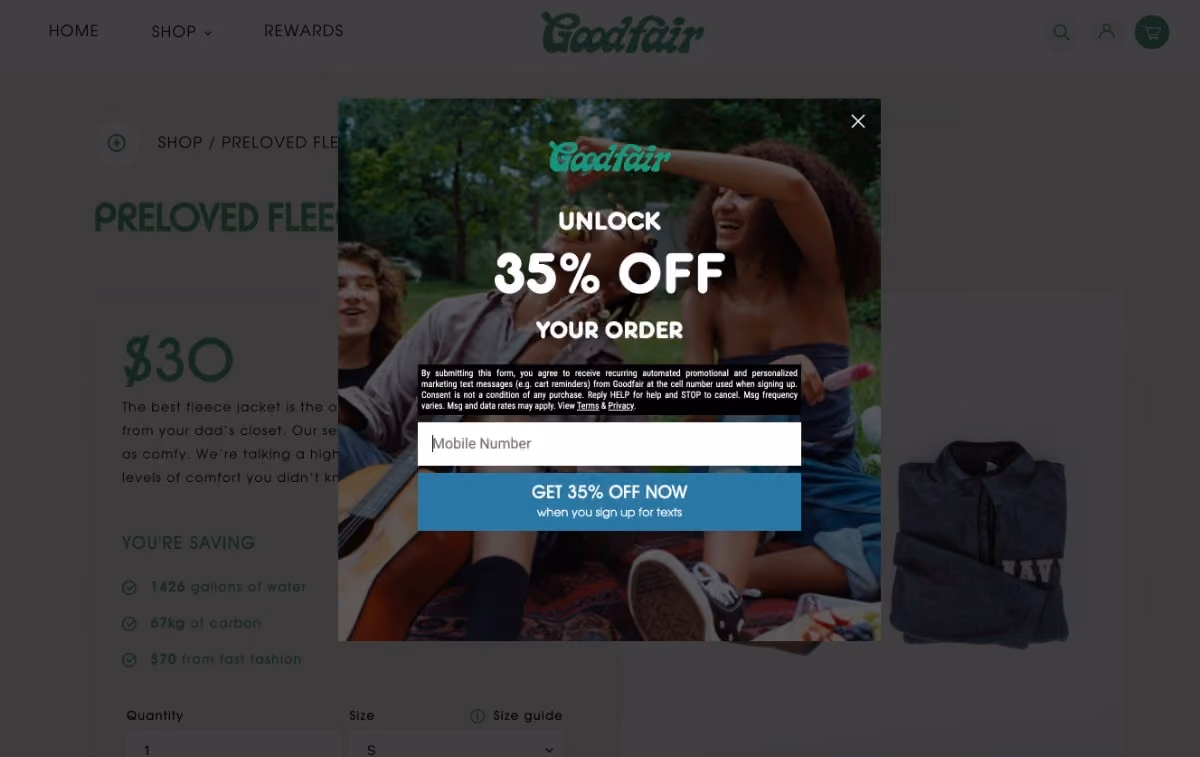 Goodfair SMS Popup Offer