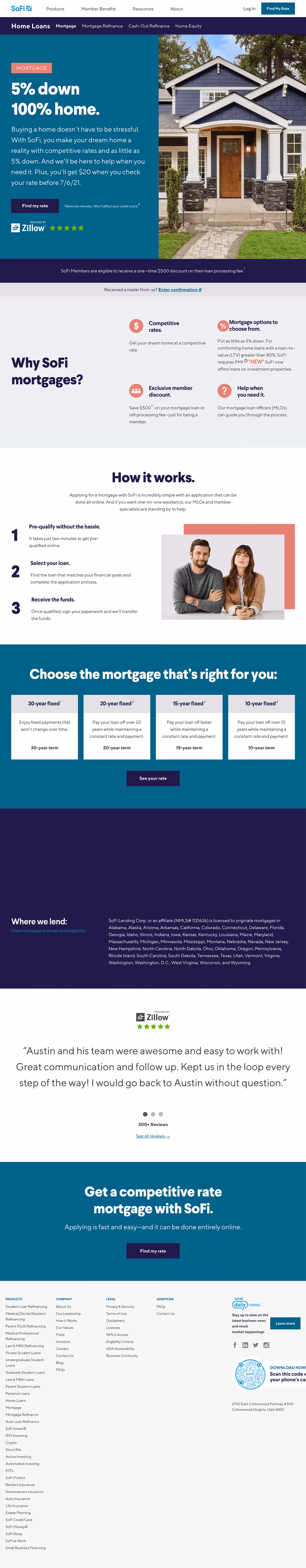 SoFi Mortgage Landing Page