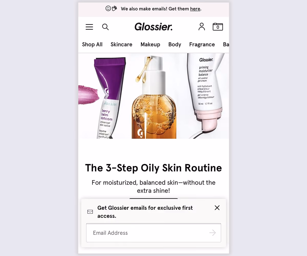 Glossier Email Capture Mobile Popup