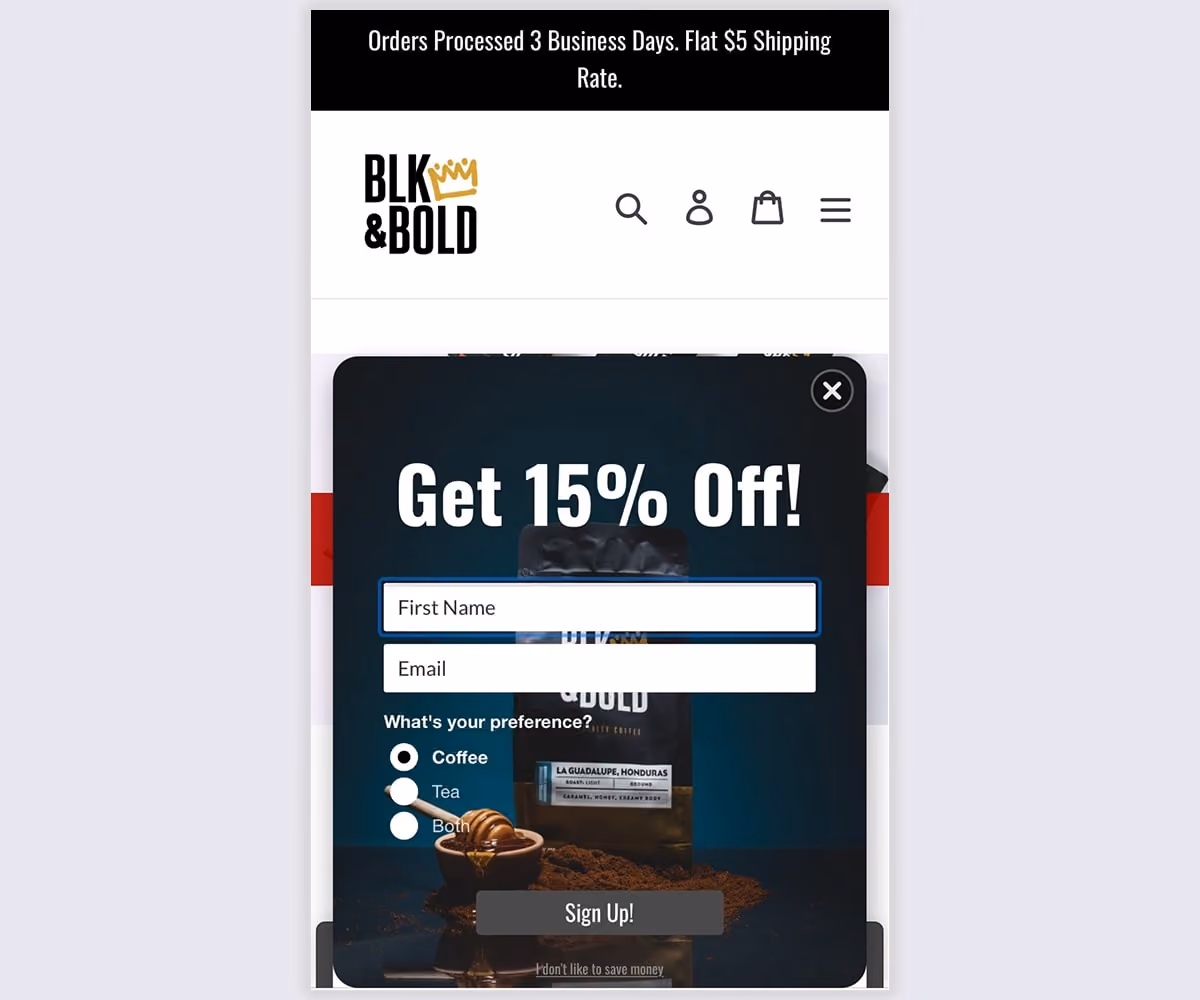Blk & Bold Mobile Popup