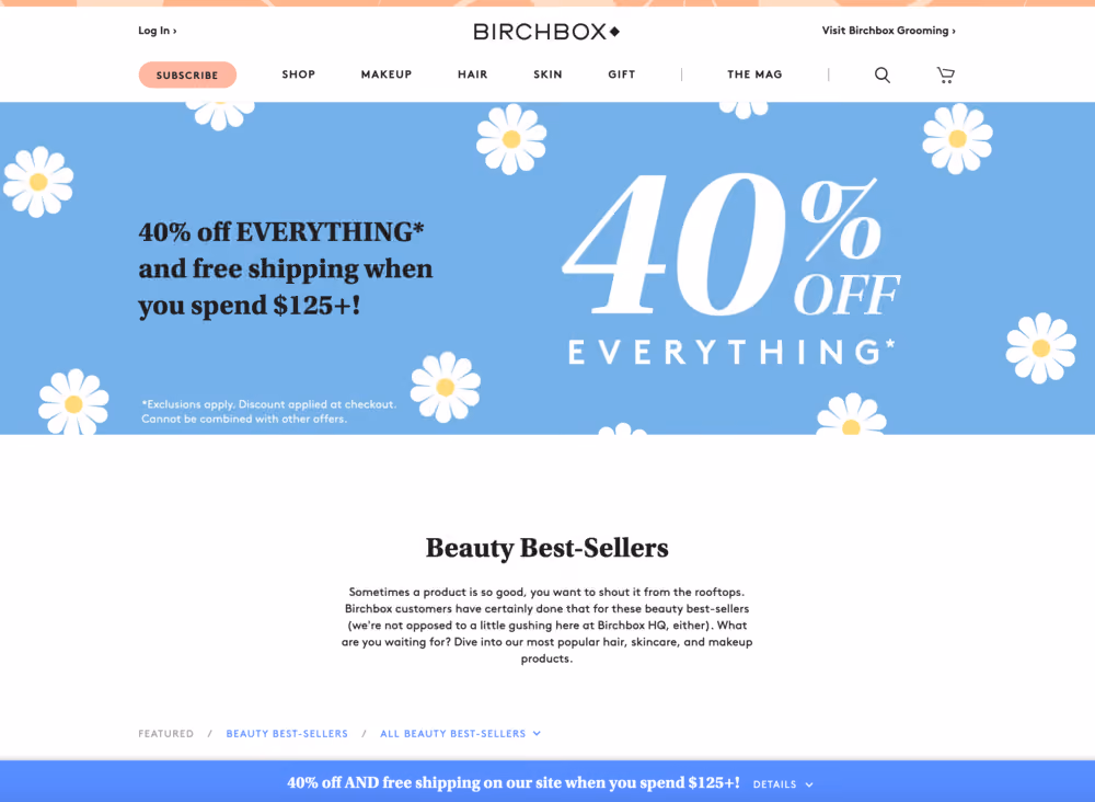 Birchbox Free Shipping Bar