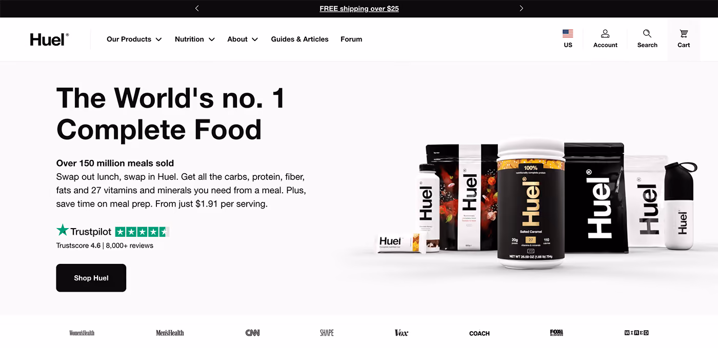 Huel Free Shipping Sticky Bar Example