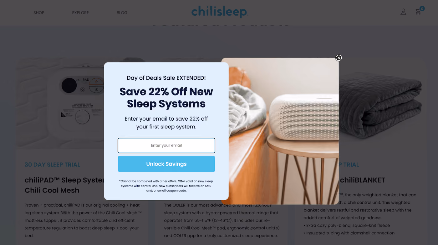 ChiliSleep Flash Sale Popup