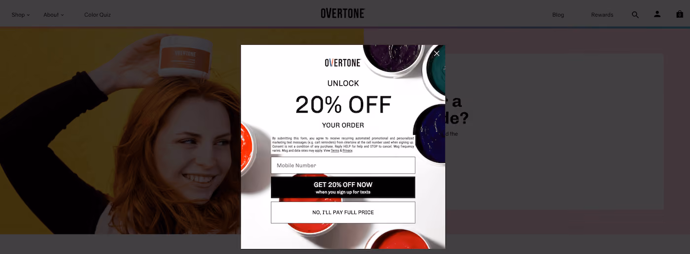 oVertone Haircare SMS Popup