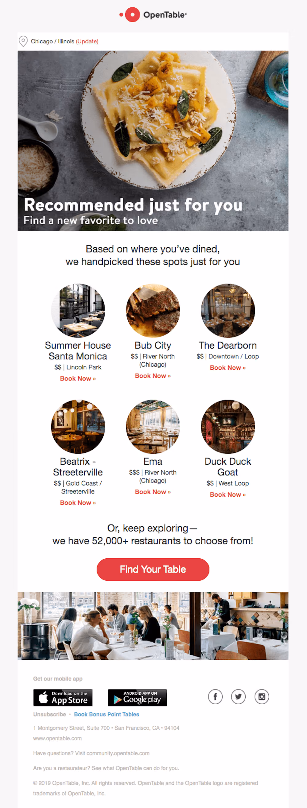 OpenTable Cross-Sell Email Example
