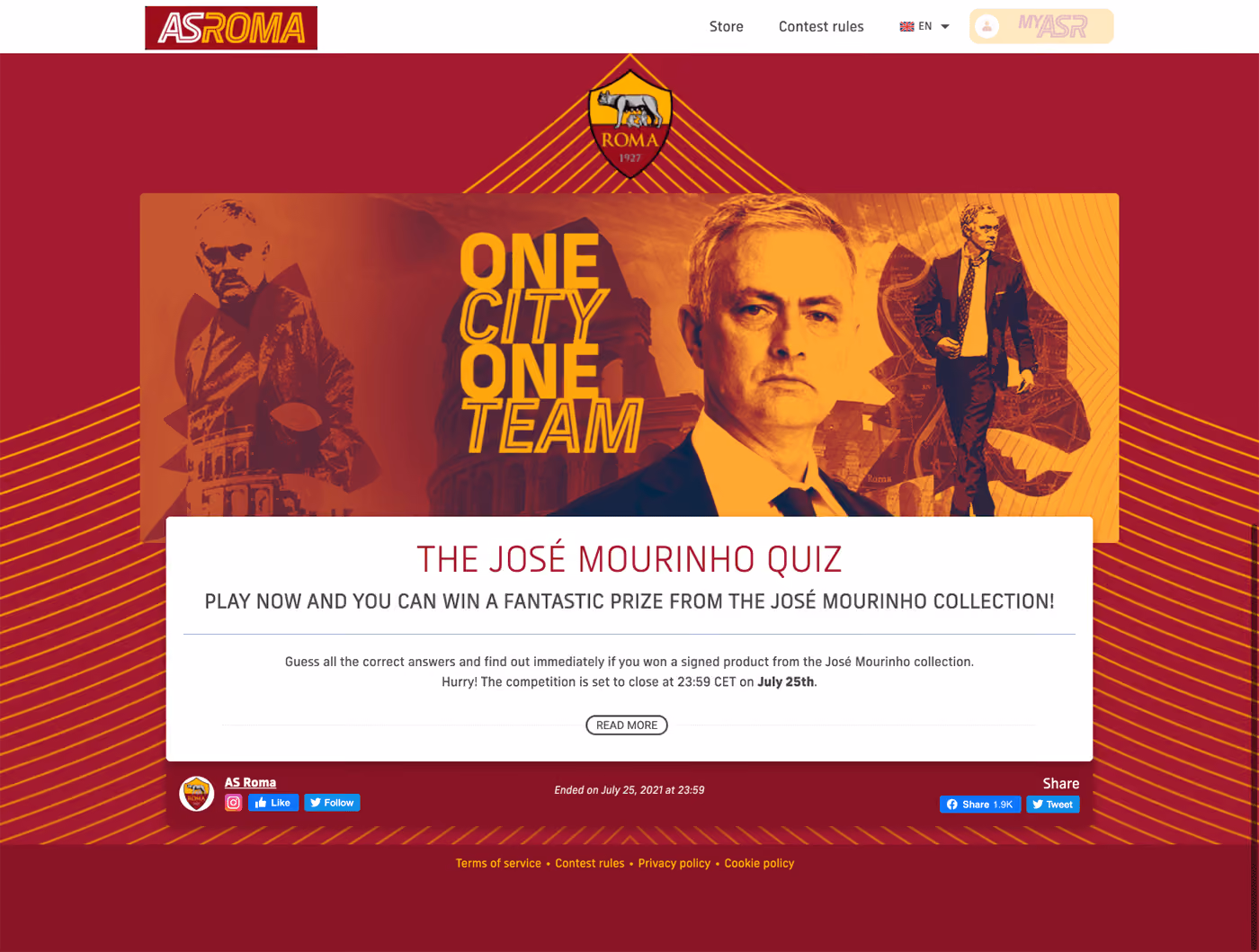 AS Roma Contest Landing Page