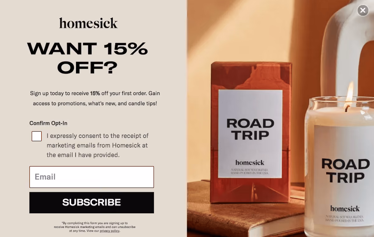 Homesick Discount Popup
