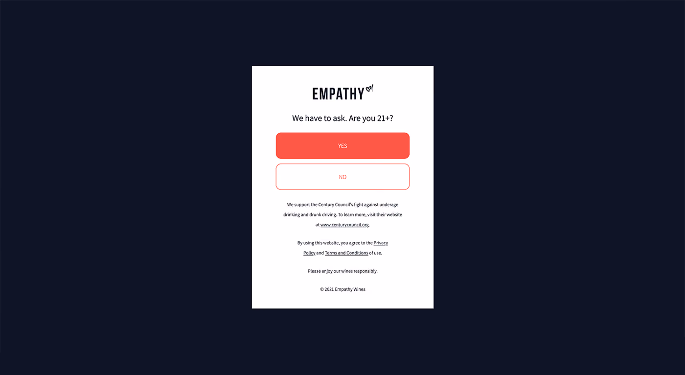 Empathy Wine Splash Page