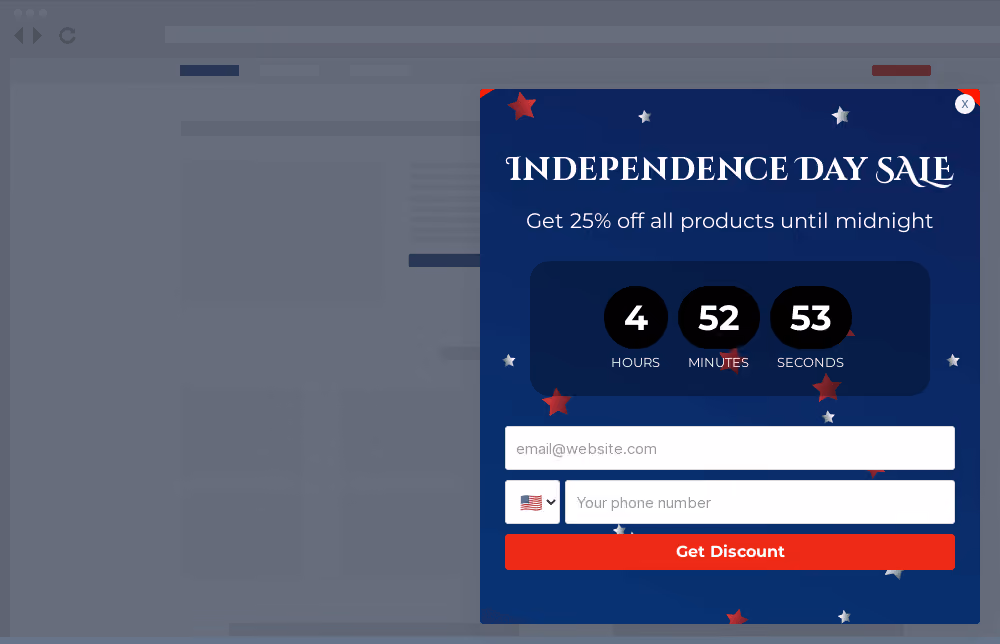 July 4th Sale Site Message Template